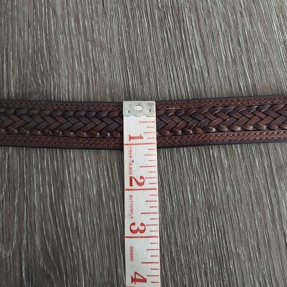 Brown Full Grain Cowhide Braided Belt Solid Brass Buckle Medium - Picture 6 of 6